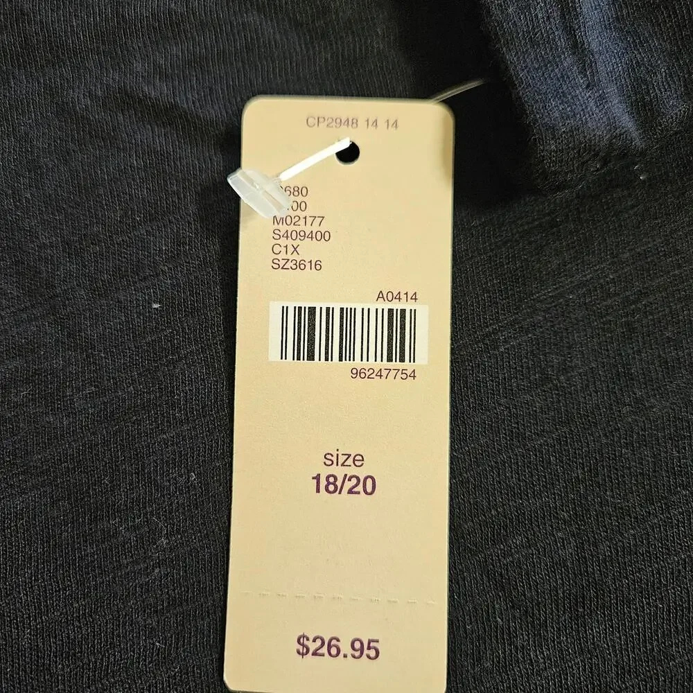 NWT Cacique Sleepwear Women's Size 18/20 Black Cotton Sleep Lounge Shirt - Picture 2 of 8